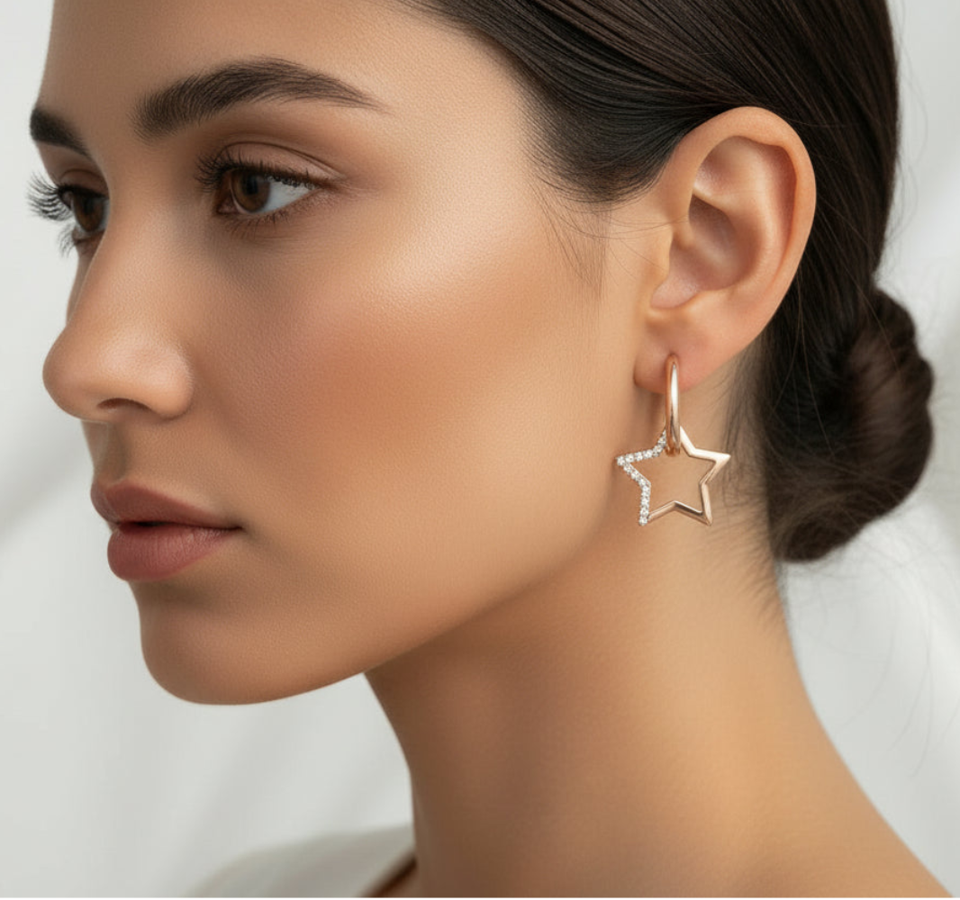 Nirvano Gouden Ster Oorbellen met Zirkonia