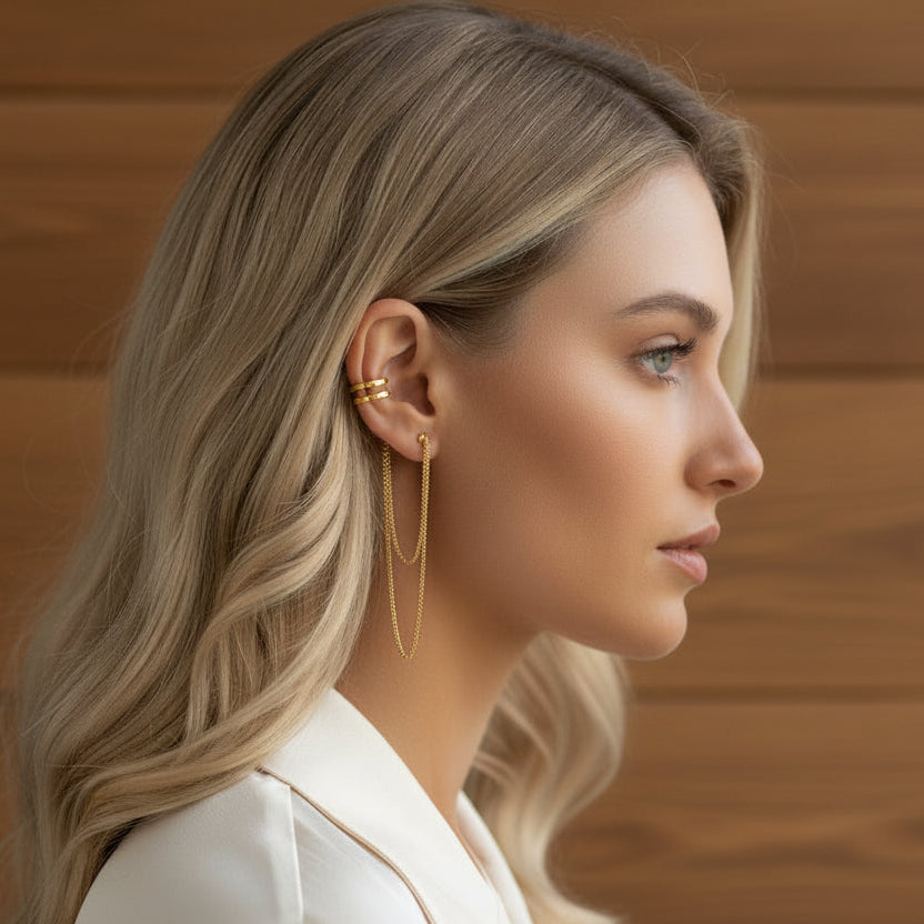 Nirvano Zilverkleurige Ear Cuff - Lange Kwast Oorbellen Zonder Piercing