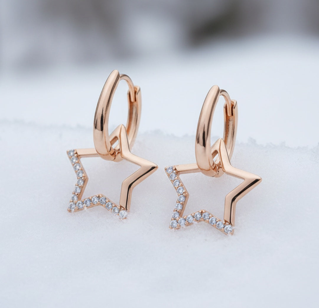 Nirvano Gouden Ster Oorbellen met Zirkonia