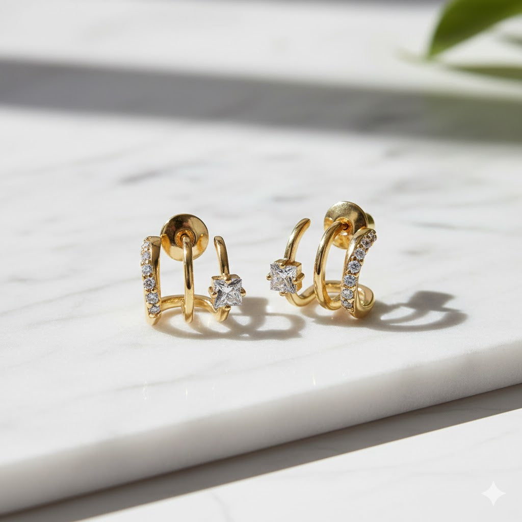 Vierkante Stud Oorbellen met Zirkonia - Goudkleurig