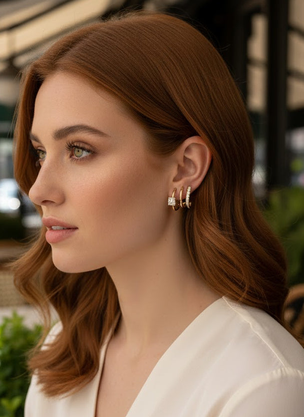 Vierkante Stud Oorbellen met Zirkonia - Goudkleurig