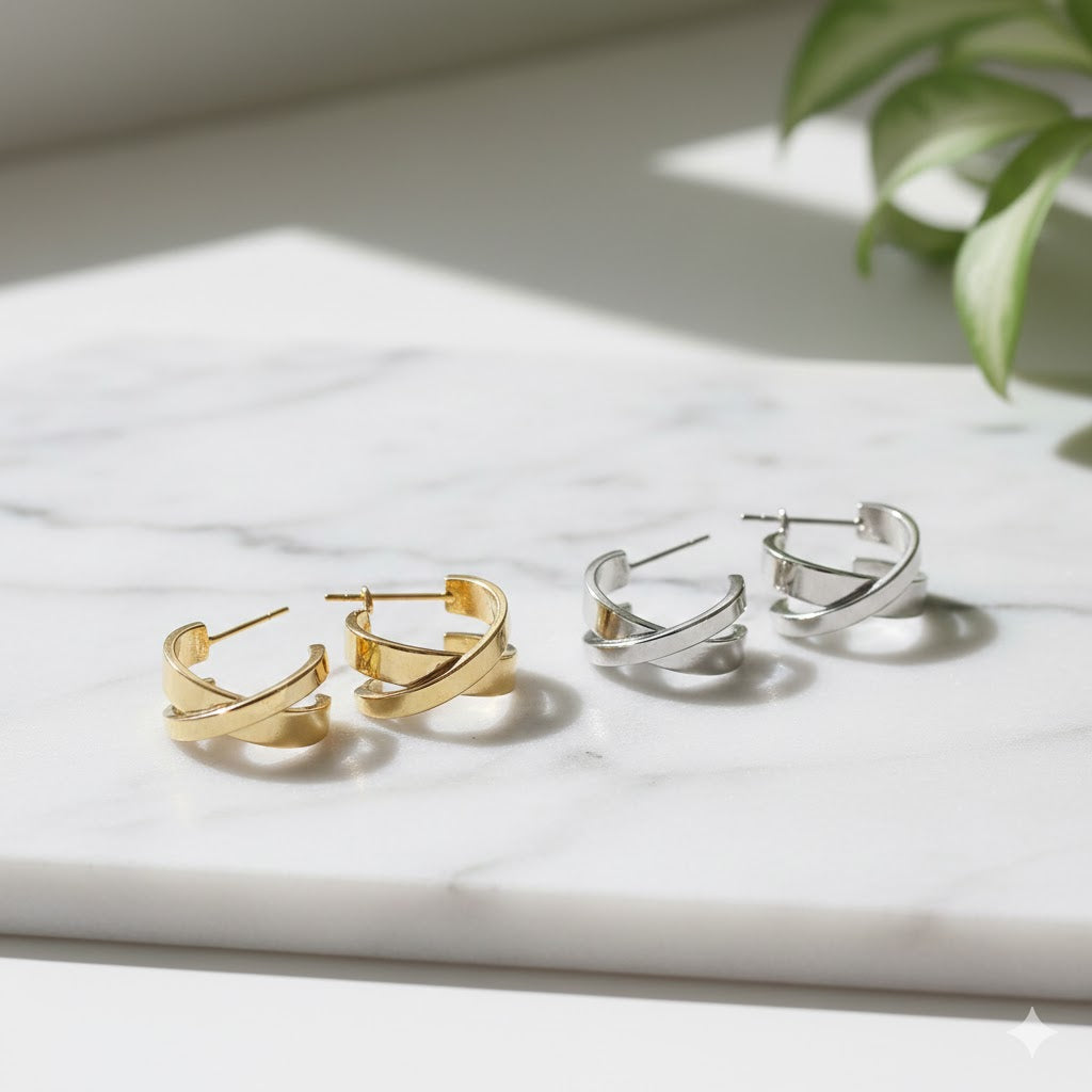 Nirvano Y2K Gedraaide Hoepel Oorbellen - Goud en Zilverkleur