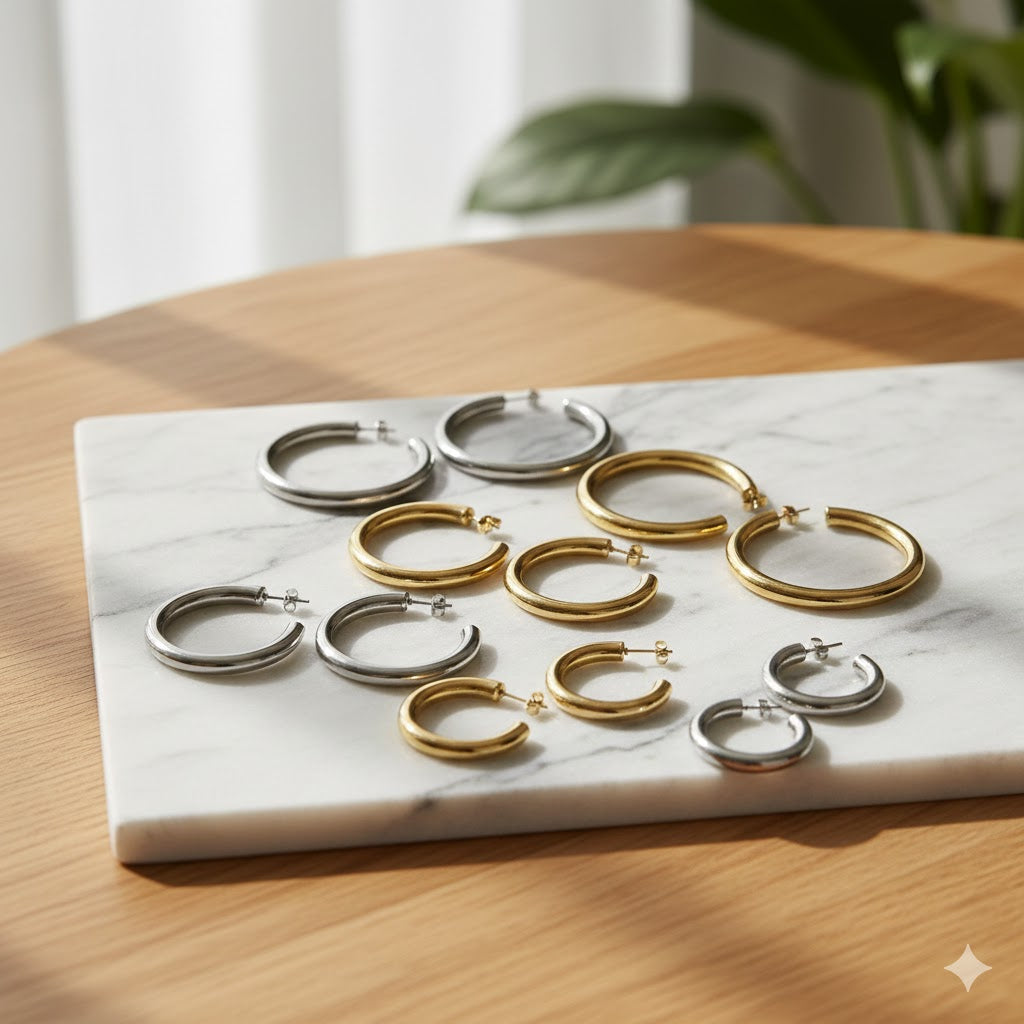 Nirvano Klassieke RVS Grote Hoepel oorbellen - 30/40/50mm Trendy Goudkleur