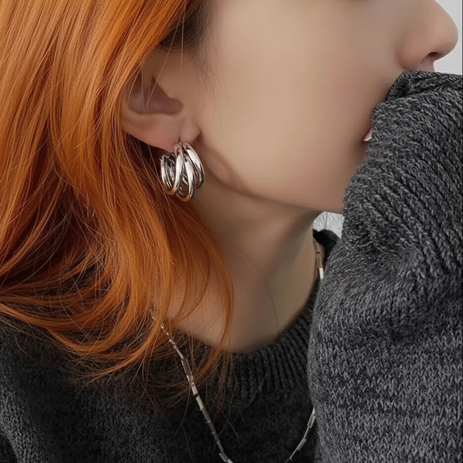 Nirvano Vintage Geometrische Hoepel Oorbellen - Oud Zilverkleur