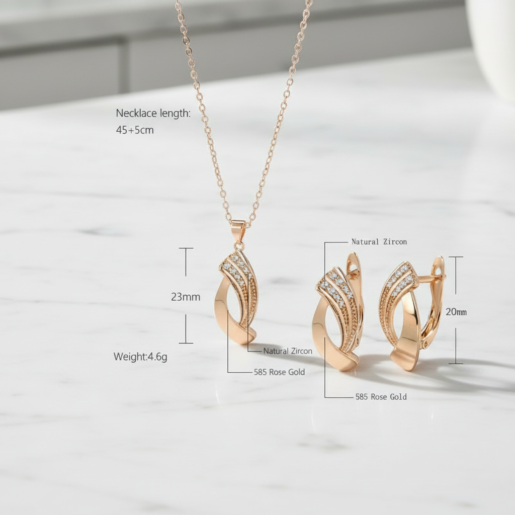 Sieradenset met afmetingen op marmer