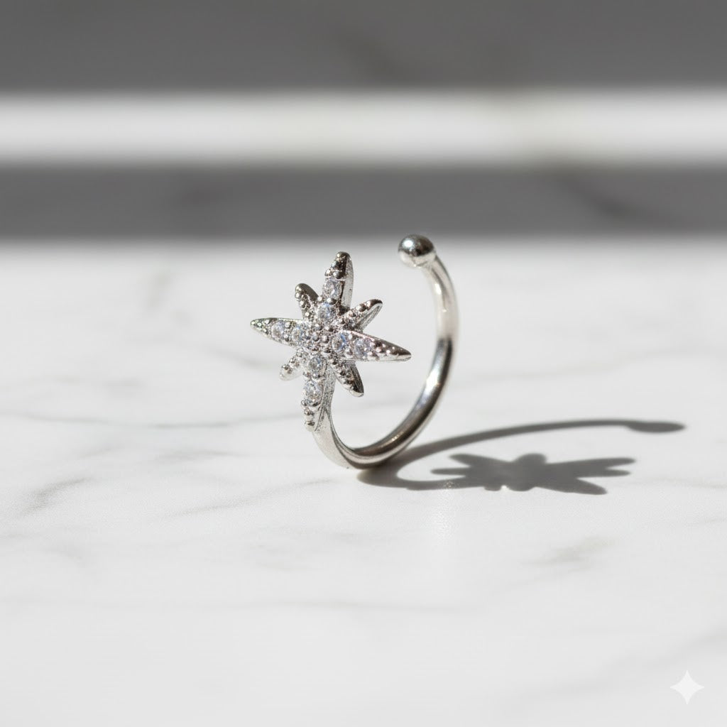 Nirvano Vintage Ster Ear Cuff - Zonder Piercing Zilverkleur